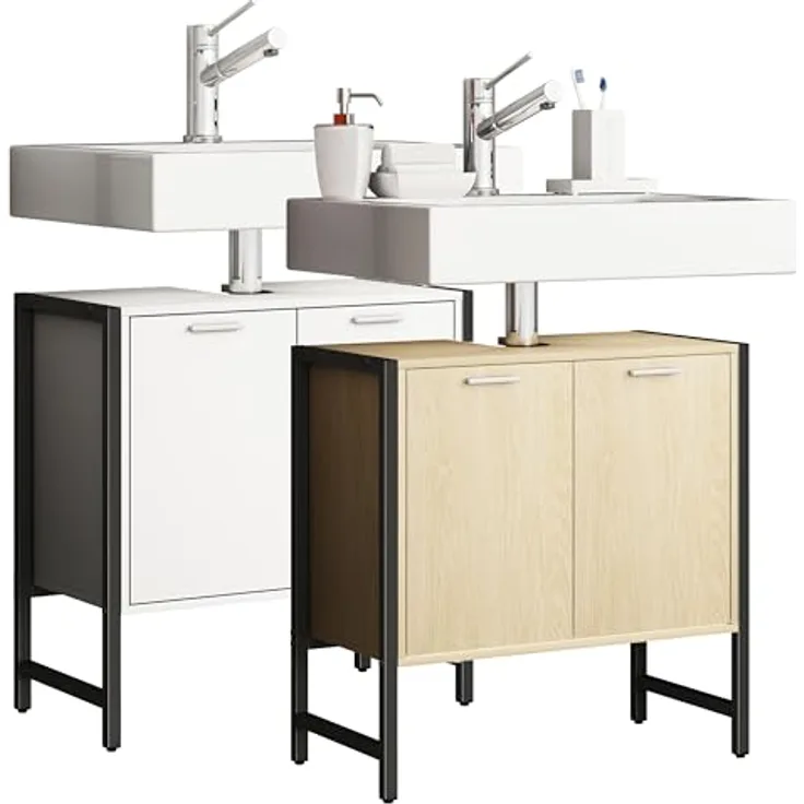 VCM Badmöbel Badunterschrank Waschbeckenunterschrank Badezimmer Holz Metall Edino Drehtüren Honig-Eiche