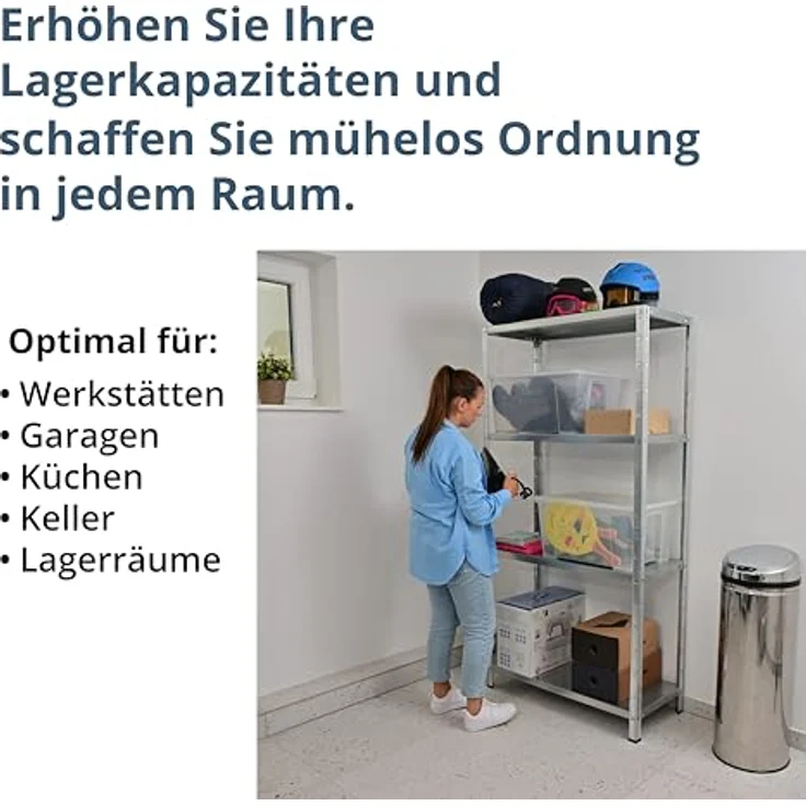 Schulte Regalwelt Lagerregal mit 4 PowerMAX-Fachböden, 180x90x40cm Regalsystem, Steckregal mit einfacher Montage ohne Verschrauben, Traglast je Boden bis zu 65 Kg (bis zu 260 Kg Gesamttraglast) – Bild 5