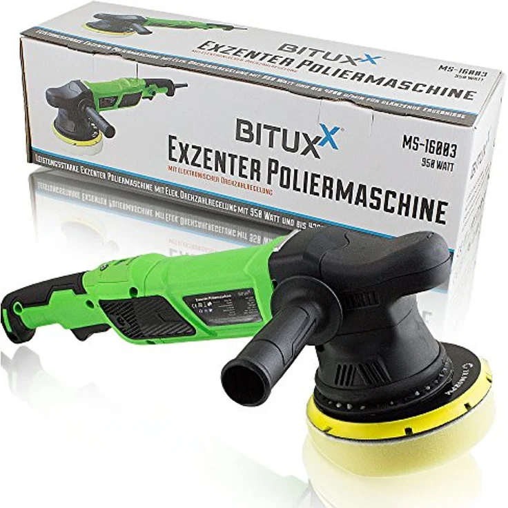 Bituxx Exzenter Poliermaschine MS-16003, 950W mit elektronischer Drehzahlregelung, grün und schwarz – Bild 1