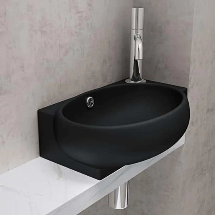 doporro Waschbecken Waschschale Keramik Wandmontage Brü001, Hängewaschbecken mit Lotus-Effekt, weiß – Bild 3
