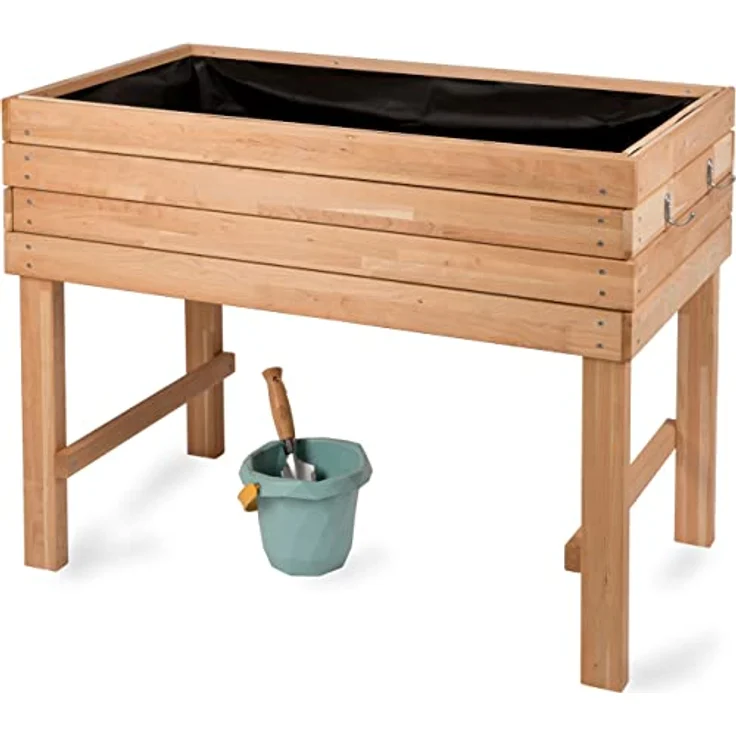 WONDERMAKE® Premium Hochbeet aus Kirschbaum Holz groß für Garten Balkon Terrasse, Pflanzkasten Bausatz XL hochwertig rechteckig mit Vlies-Folie, Kräuterbeet Pflanzenkasten deko, braun – Bild 1