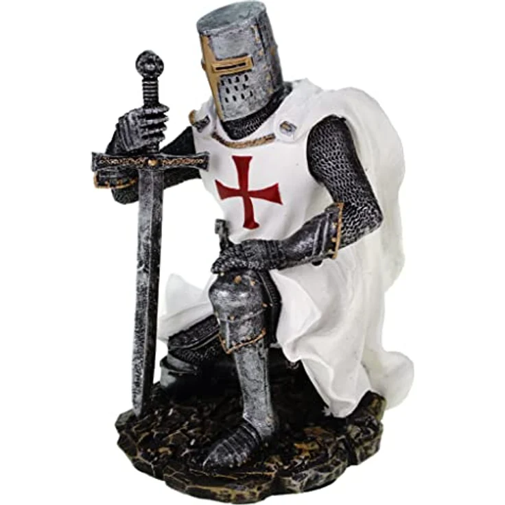 Tempelritter knieend 17 cm Figur Templer Ritter Templerkreuz Deko Skulptur – Bild 2