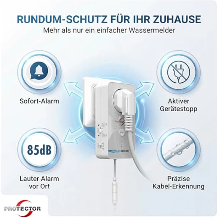 PROTECTOR WA-6 Wassermelder Full-Sensitive Detektorkabel, 2m, Alarmfunktion + Pumpensteuerung, 85dB, ideal für Keller und Waschmaschinen – Bild 4