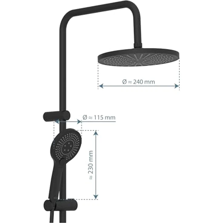 Schütte Duschsystem 'Adria', Thermostat schwarz, Handbrause mit 3 Strahlarten und knickfestem Brauseschlauch – Bild 6