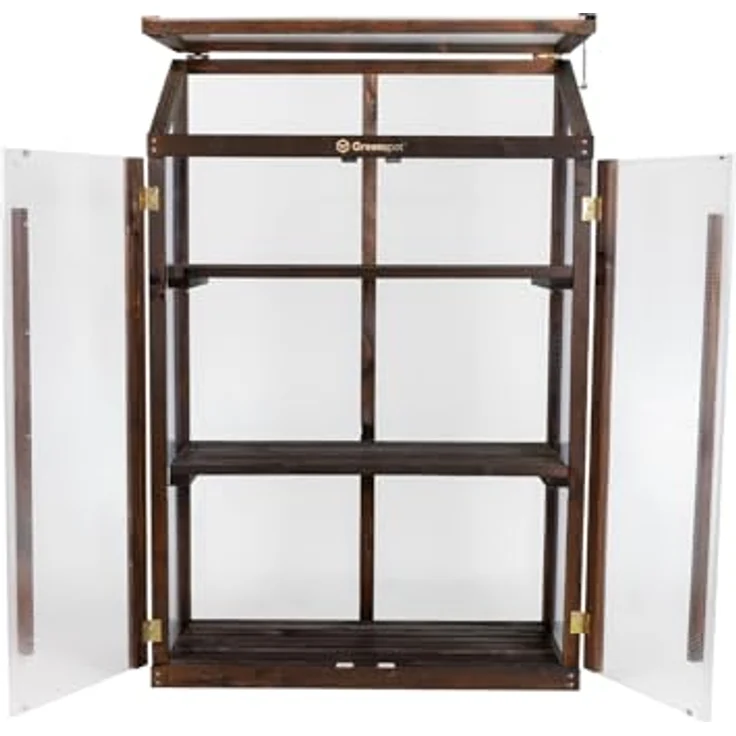 Greenspot Mini-Gewächshaus für Balkon und Terrasse, 80 x 42 x 120 cm, stabil mit 3 Regalen, Dark Rosewood – Bild 3