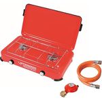 Rothenberger Campingkocher, Gaskocher mit 2 Kochstellen, windresistentem Brenner und verchromtem Topfträger