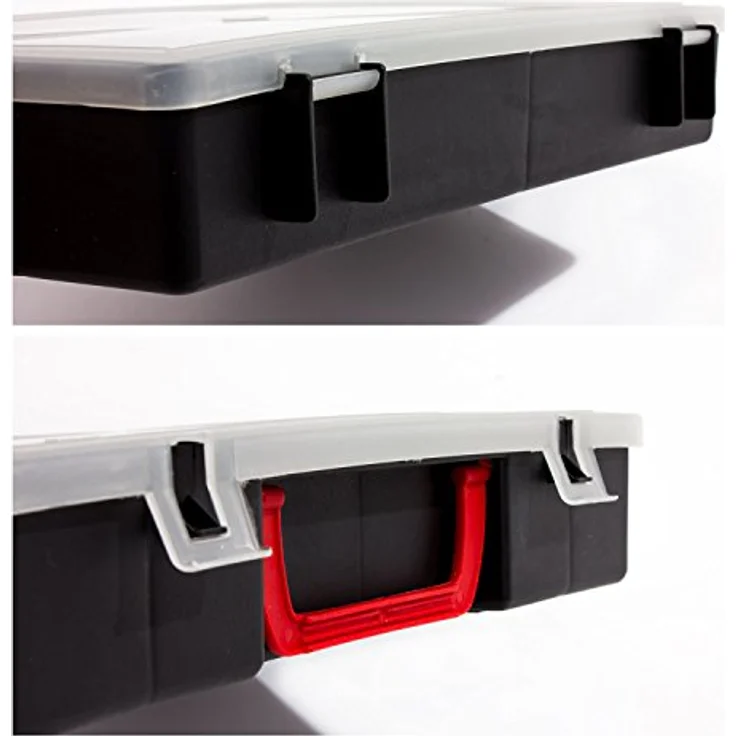Patrol Großer Sortimentskasten Organizer, Schwarz, 10 Fächer, 300 x 220 x 55 mm mit Klarsichtdeckel und Klickverschluss – Bild 4
