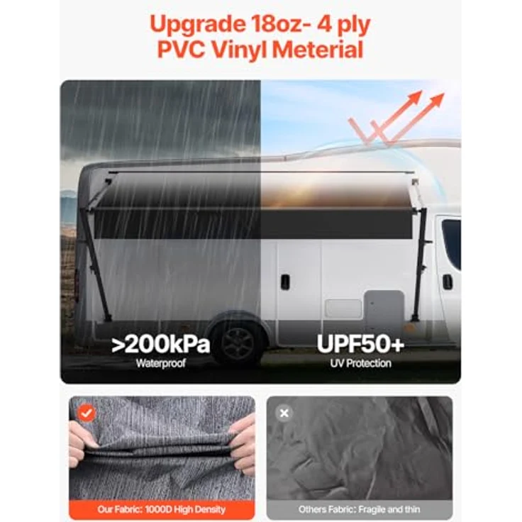 VEVOR einziehbare Wohnmobil-Markise, 248,64 cm, wasserdicht, mit Aluminiumrahmen und schwarzem Farbverlaufsstoff – Bild 3