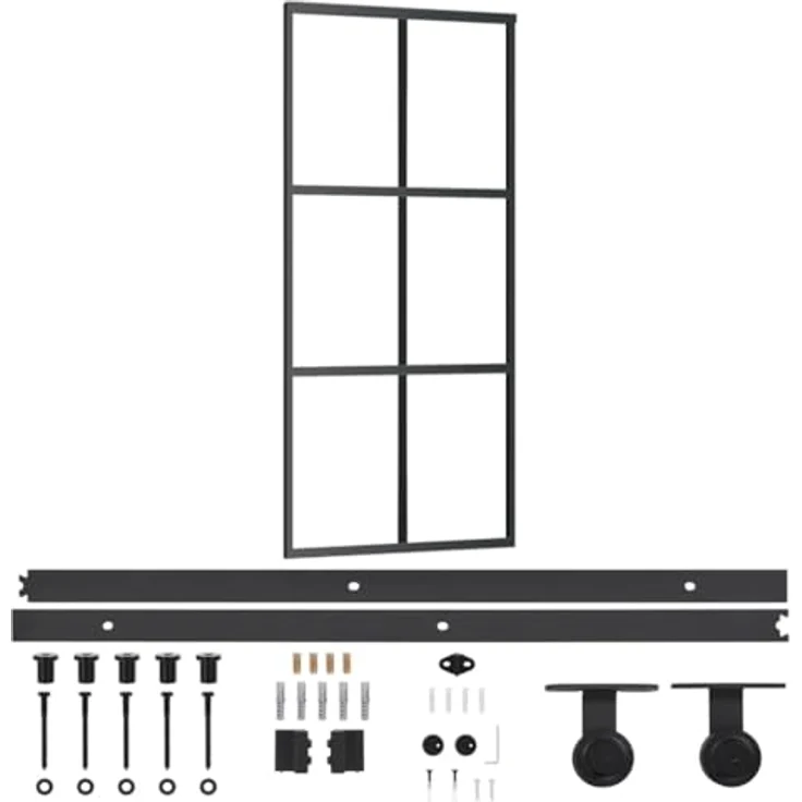vidaXL Schiebetür mit Beschlag ESG-Glas Aluminium 90x205cm, geräuschloses Schiebetürsystem mit Soft-Stopp-Funktion, transparent – Bild 1