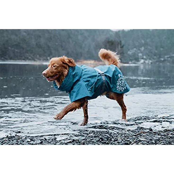 Hurtta Monsoon Hunderegenmantel, wasserdicht Regenjacke für Hunde mit Reflektoren, Blau 40 cm – Bild 3