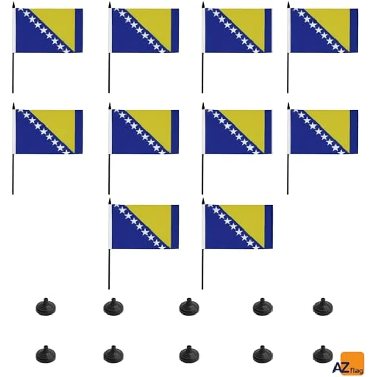 AZ FLAG Tischflagge Bosnien und Herzegowina, 21 x 14 cm – 10 kleine Polyester-Büroflaggen mit 25 cm Fahnenstange und schwarzem Kunststoffsockel – Bild 5