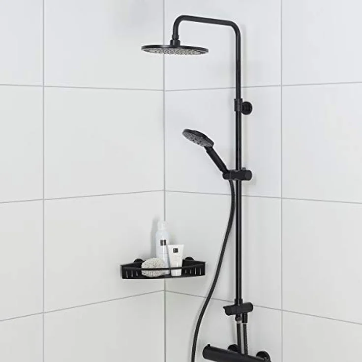 Tiger Tyne Duschssystem mit Regendusche und Handbrause, Schwarz, Duschstange mit verstellbarem Brausehalter, Duschkopf mit 3 Strahlarten, Wasserspar- und Anti-Kalk-Funktion, inkl. 2 Brauseschläuchen – Bild 2