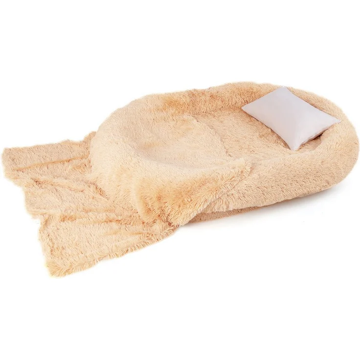 COSTWAY Tierbett, Hundebett mit Kissen & Decke, orthopädisch, aus Plüsch, Braun - Preisvergleich