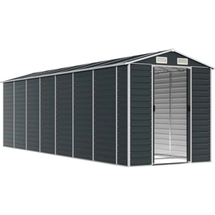 vidaXL Gerätehaus, Gartenhaus mit Schrägdach Griffe, Gartenschuppen Schuppen mit Stauraum, Geräteschuppen Metallschuppen, Anthrazit 191x640x198 cm Verzinkter Stahl – Bild 3