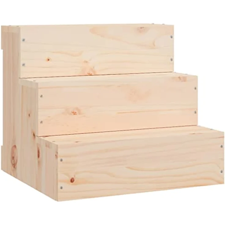 vidaXL Haustiertreppe, Hundetreppe mit Holzrahmen, Katzentreppe mit 3 Stufen, Aufstiegshilfe Treppe Katzen Hunde, Massivholz Kiefer – Bild 1