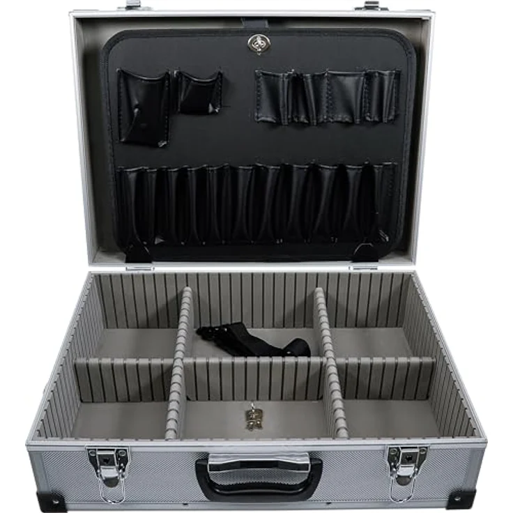 BGS TECHNIC Aluminium Werkzeugkoffer 460 x 340 x 150 mm, mit 4-facher verstellbarer Unterteilung und Tragegurten – Bild 1