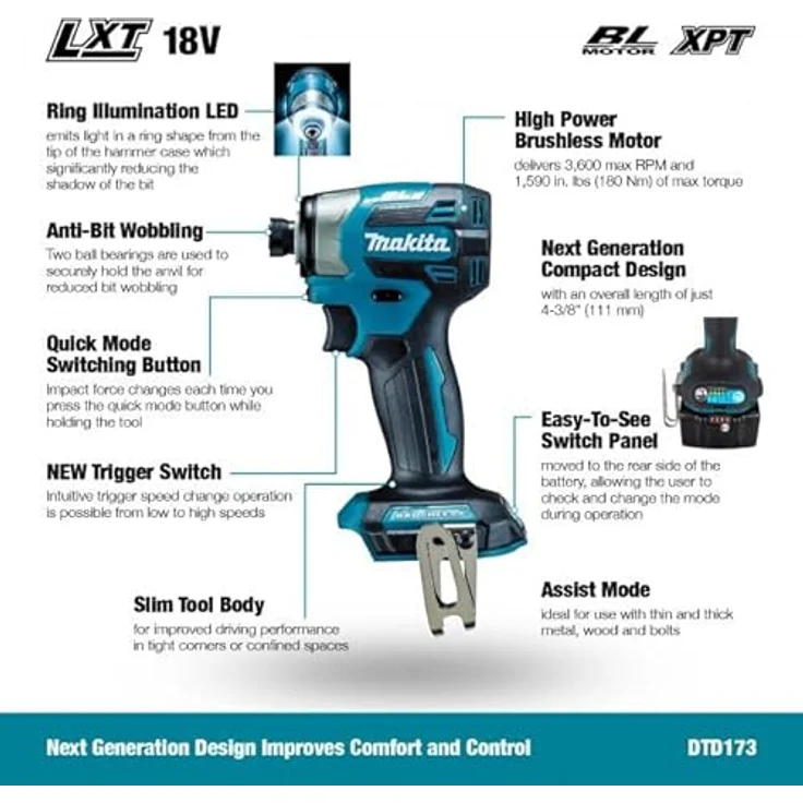 Makita DTD173Z, Akku-Schlagschrauber 18V mit 180Nm Drehmoment – Bild 2