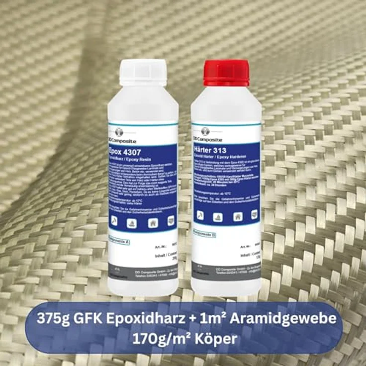 DD Composite DD Composite 375g GFK Epoxidharz + 1m² Aramidgewebe 170g/m² Köper, lösemittelfrei, hohe Chemikalienbeständigkeit, geeignet für Modellbau und Boots- und Schiffsbau – Bild 2