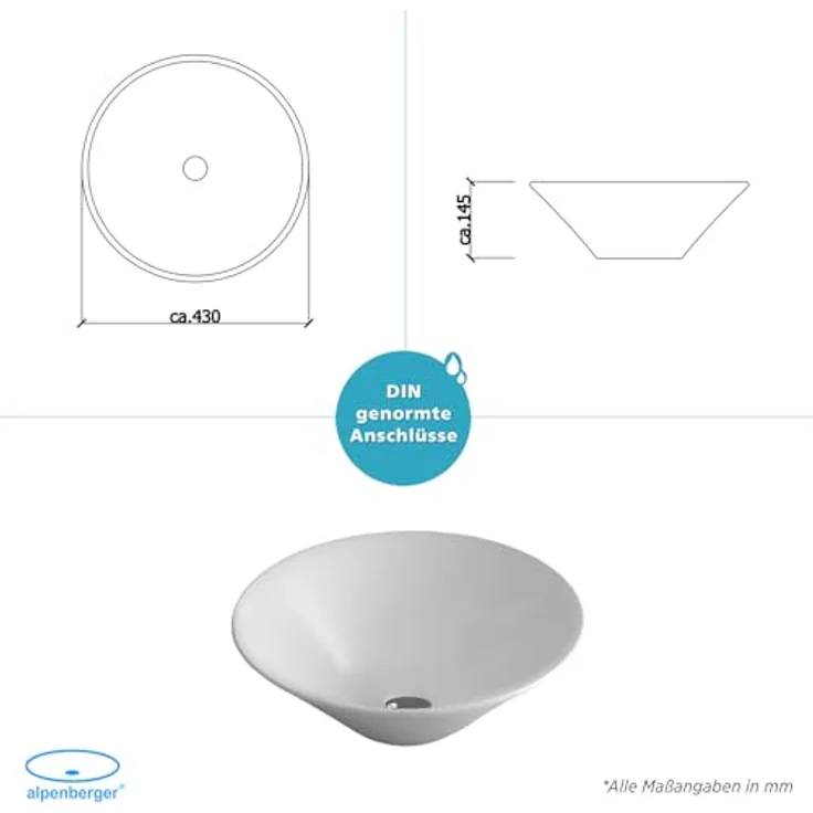 Alpenberger Aufsatzwaschbecken Waschschale Oval - Mini Waschbecken (1-tlg., Aufsatzbecken), pflegeleicht & hygienische Waschschüssel mit Nano Beschichtung, weiß – Bild 8