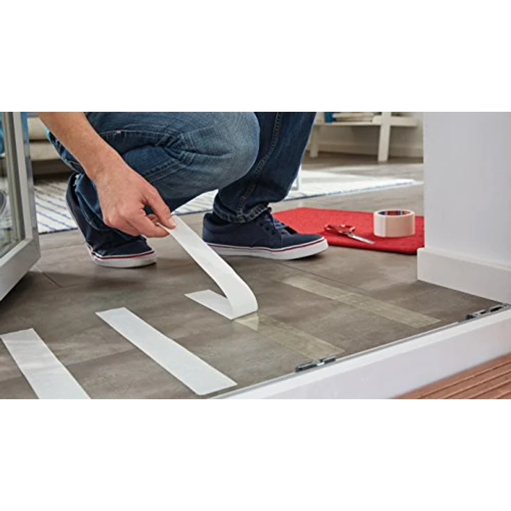tesa Verlegeband rückstandsfrei entfernbar - Gewebeverstärktes, doppelseitiges Klebeband zum Verkleben von Teppich- und PVC-Bodenbelägen - 25 m x 50 mm – Bild 5
