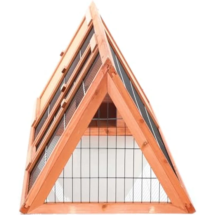 Wiltec Hasenstall in Dreiecksform, 118 x 50 x 45 cm, Kaninchenstall aus Fichtenholz, Außengehege mit Türen, Platzsparendes Design, Einfache Reinigung, Sicherer Rückzugsort – Bild 3
