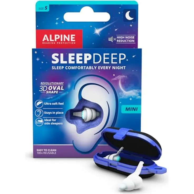 Alpine SleepDeep - Ohrstöpsel 27dB, Neue 3D-Ovalform, Größe S, Schwarz