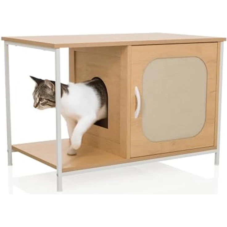 hjh LIVING Kittyhome 1, Offenes Katzenklo im Boho-Stil mit integrierter Kratzfläche und Ablage, MDF-Material – Bild 2