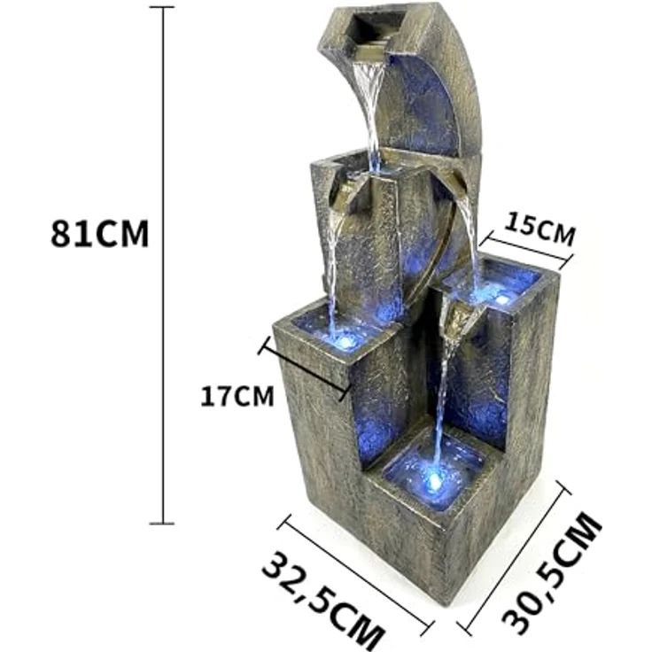 Köhko Gartenbrunnen mit LEDs, stufige Wasserfall-Design, wetterfest, 30,5cm x 32,5cm x 81cm – Bild 2