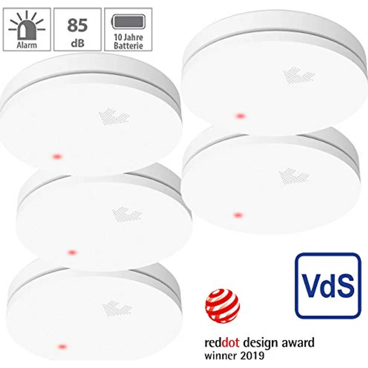 VisorTech Rauchmelder VDs: 5er-Set fotoelektrische Slim-Rauchwarnmelder, 10-Jahres-Batterie, VDs (Rauchmelder Langzeitbatterie) – Bild 3