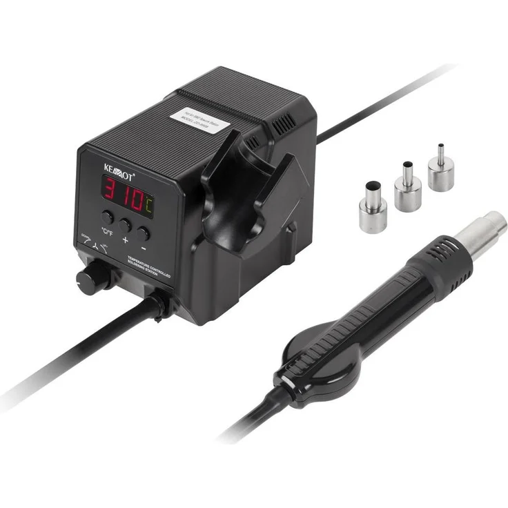 Kemo SMD-Heissluftlötstation ZD8908, 300 W mit Temperaturregelung von 100 °C bis 500 °C, inklusive 3 Düsen und Schlaffunktion