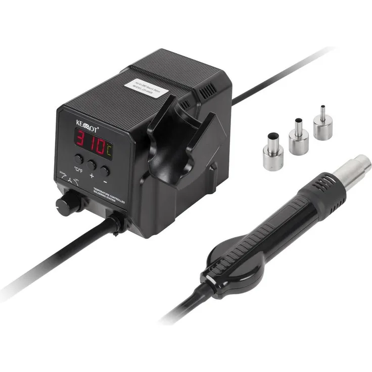 Kemo SMD-Heissluftlötstation ZD8908, 300 W mit Temperaturregelung von 100 °C bis 500 °C, inklusive 3 Düsen und Schlaffunktion