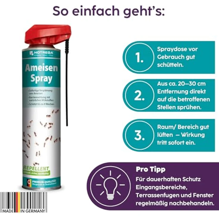 HOTREGA Ameisen Spray Repellent 600 ml | Sofortige Wirkung | Langzeitschutz bis zu 8 Wochen | Gebrauchsfertiges Insektenspray für innen und außen – Bild 4