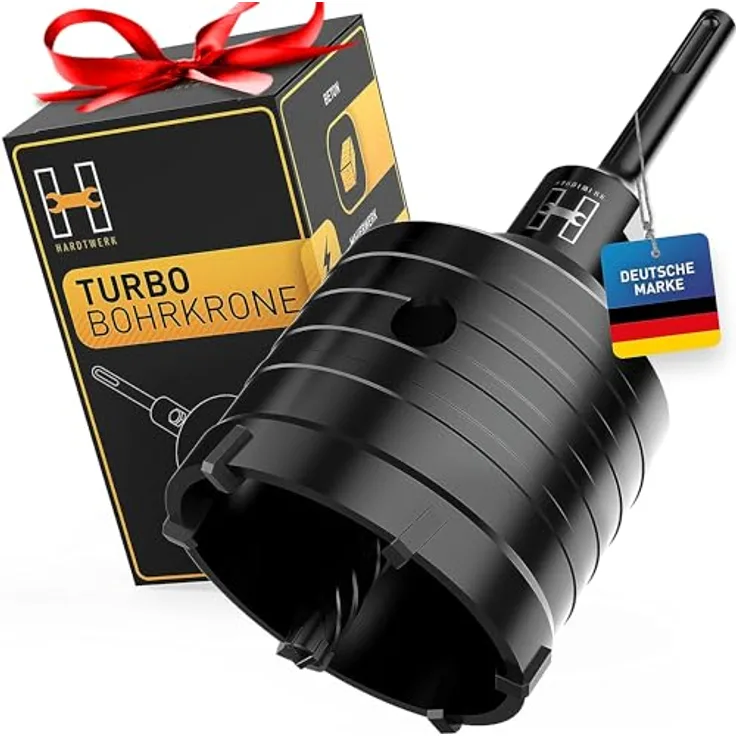 HARDTWERK Turbo Bohrkrone 68mm SDS Plus, hammerschlagfester Dosenbohrer mit XXL Karbid-Hartmetallzähnen für Mauerwerk, Beton und Trockenbau
