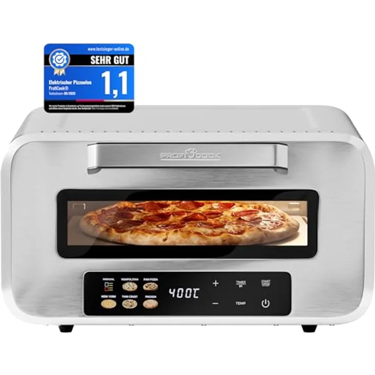ProfiCook Pizzaofen PC-PO 1323, elektrischer Pizzaofen mit echtem Pizzastein, 400°C, Edelstahlgehäuse, 5 Automatikprogramme, 60 Minuten-Timer – Bild 8