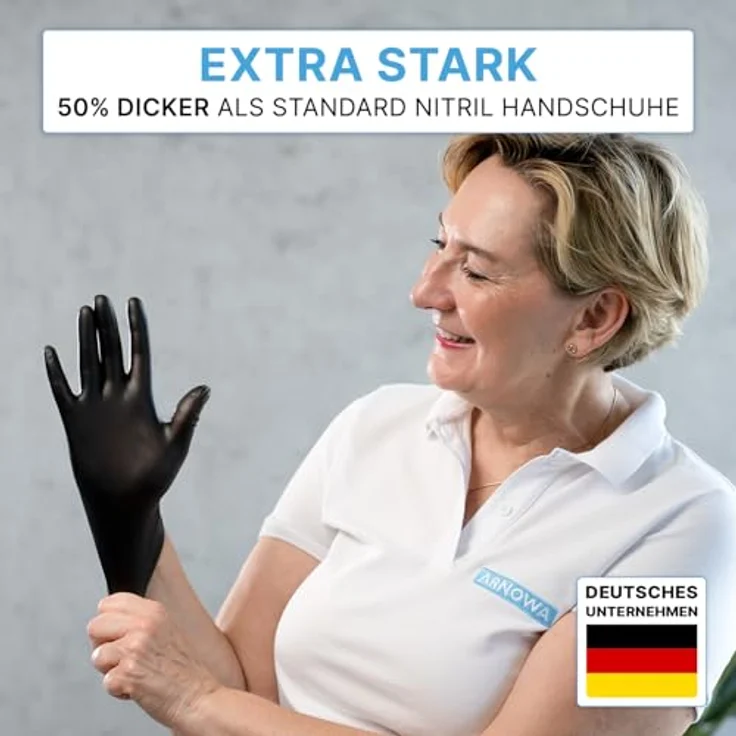 ARNOMED Nitrilhandschuhe Schwarz XTRA STARK, 1000 Stück, 50% dickere Einweghandschuhe, puderfrei, latexfrei, Größen S, M, L, XL – Bild 3