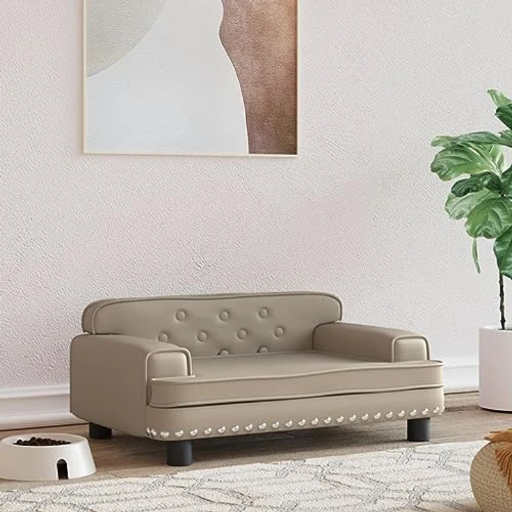 vidaXL Hundebett, Hundekissen mit weicher Polsterung, Hundesofa Hundecouch für kleine Hunde Haustiere, Haustierbett Katzenbett, Cappuccino Braun Kunstleder – Bild 2