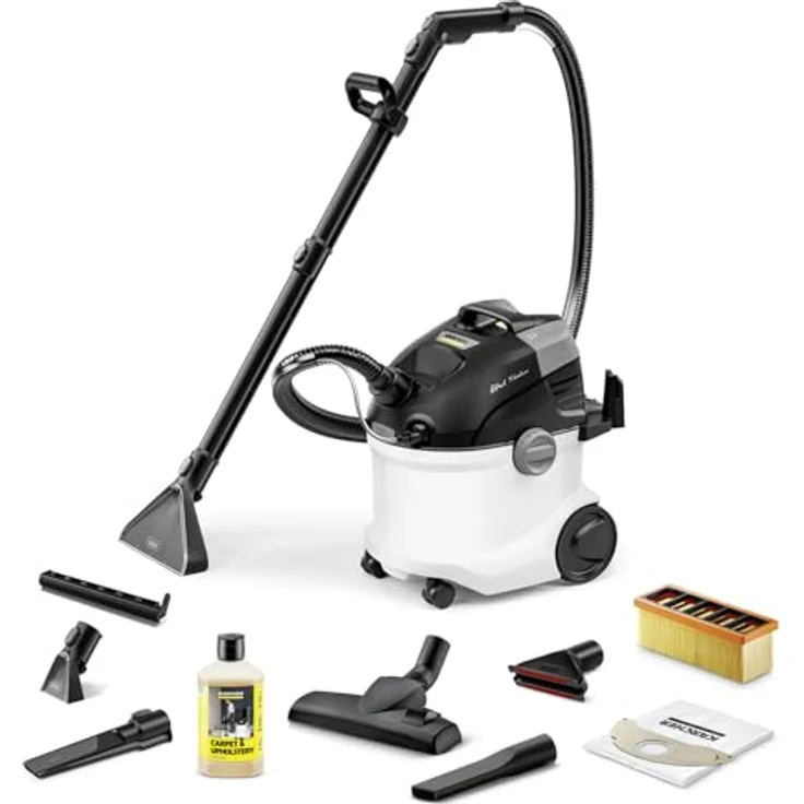 Kärcher Waschsauger SE 6 Signature Line, 2-in-1-Sprühsaugschlauch, Frischwassertank: 4 l, Schmutzwassertank: 4 l, Waschbodendüse mit Hartbodenaufsatz, Waschpolsterdüse, Boden-, Polster- und Fugendüse – Bild 1