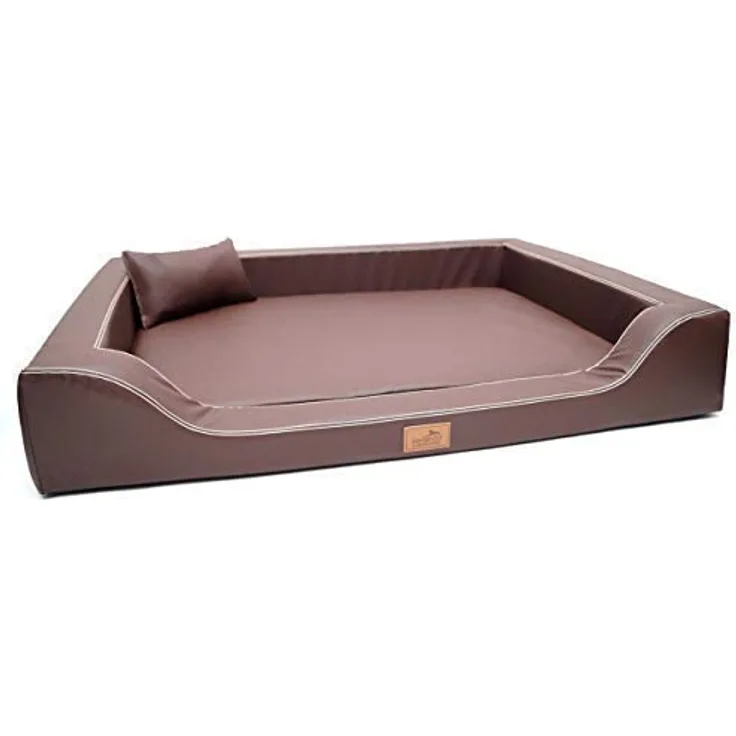 tierlando® Orthopädisches Hundebett Melody Latex Kunstleder Anti-Haar (MDY3-LL | 85x60 cm (Innen 70x45 cm), 01 | Braun)
