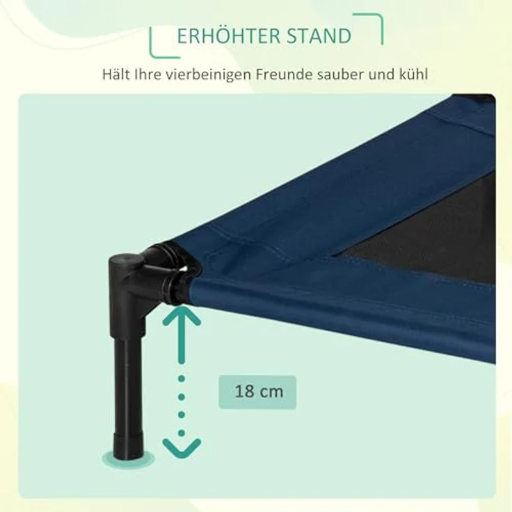 PawHut Hundebett Hundeliege Outdoor Katzenbett Haustierbett Schlafplatz Stahl 600D Oxford-Gewebe Blau 76 x 61 x 18 cm, erhöhtes Bett mit Stahlrahmen für mittelgroße Hunde bis 20 kg – Bild 3