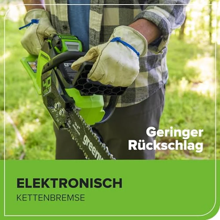Greenworks Akku-Kettensäge GD40CS15K2x Li-Ion 40V 12 m s Kettengeschwindigkeit 35cm Schwertlänge 180 – Bild 7