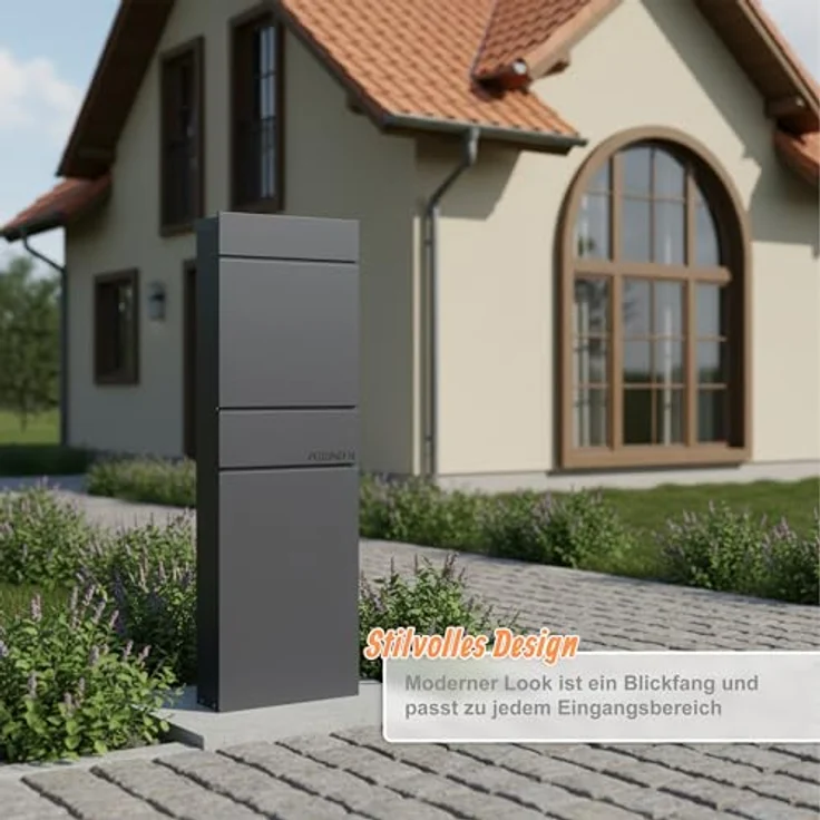 relaxdays Standbriefkasten Stahl (mit Zeitungsfach), anthrazit, wetterfest mit Zylinderschloss und Montagematerial – Bild 3