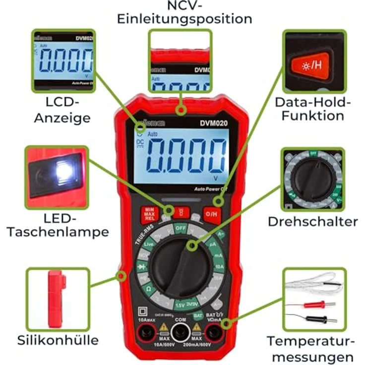Velleman Digital-Multimeter DT-830B, mit Datenhaltefunktion, NCV, Temperaturmessung, 2000 Counts – Bild 5