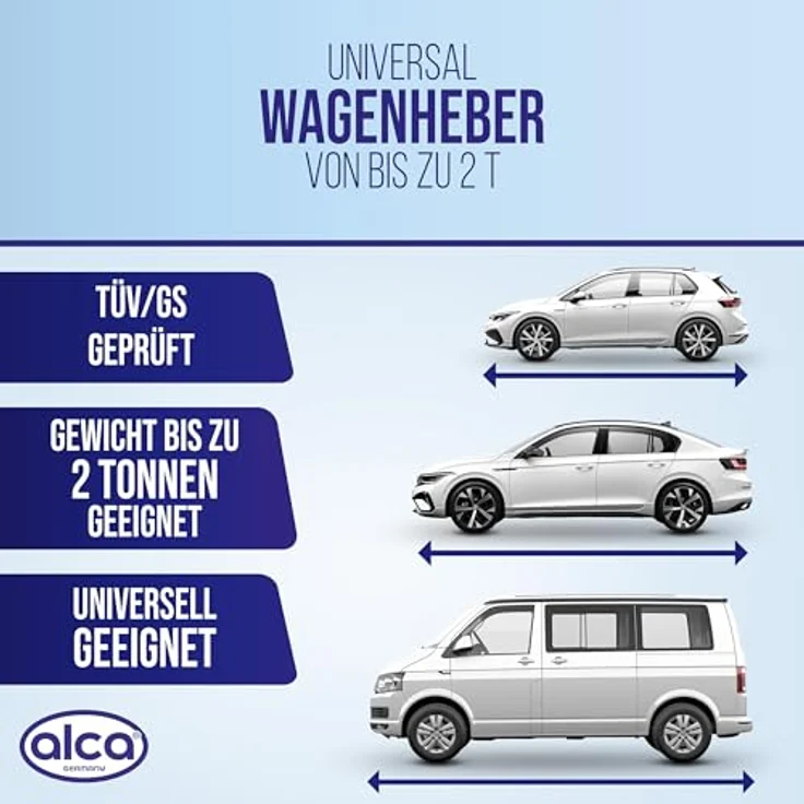 alca® Hydraulischer Wagenheber 2t im Koffer, Stempelwagenheber aus Stahl mit L-Adapter, Hubhöhe 158–308 mm, für PKW, SUV, Caravan, silber-grau – Bild 3
