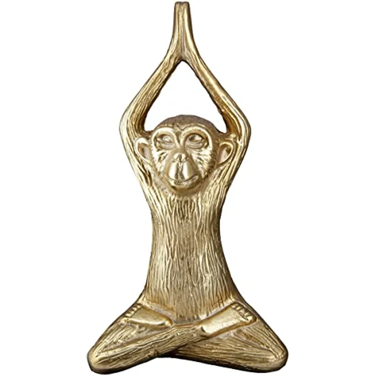 GILDE Deko Tierfigur Skulptur Yoga AFFE Monkey - Moderne Kunst und Dekoraion aus Kunstharz - Farbe: Gold - Höhe 28,5 cm