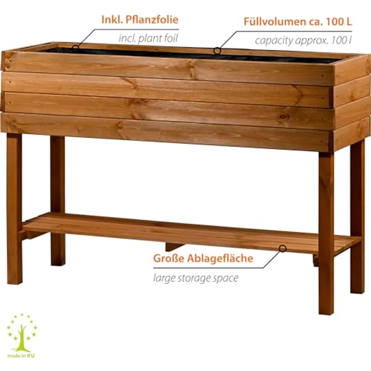Dobar Großes Hochbeet mit Ablagefläche Braun 80 x 117 x 40 cm FSC – Bild 3