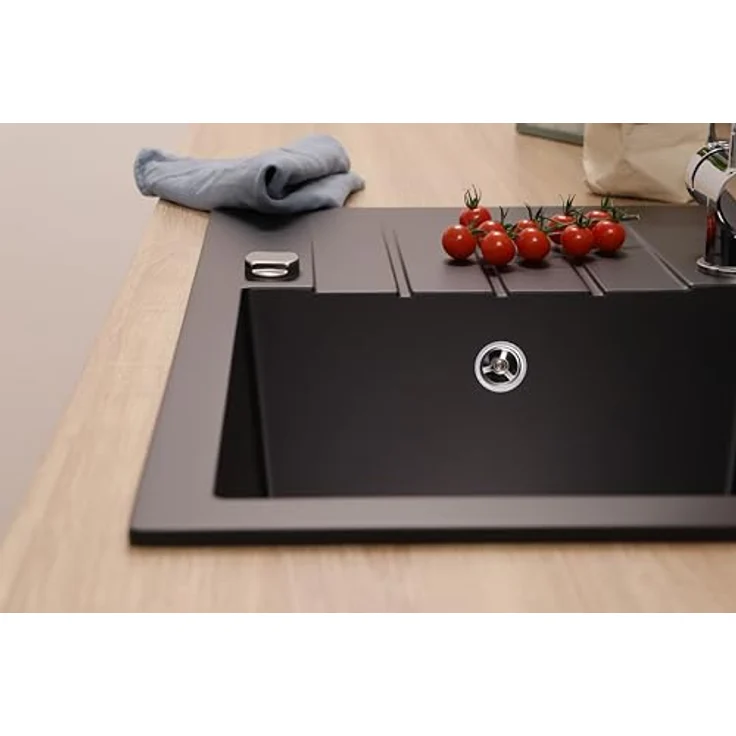 Respekta Almonto Küchenspüle Einbauspüle Granit Massiv 76 x 43 cm, Schwarz, lebensmittelecht, hitzebeständig, kratz- und stoßfest – Bild 11