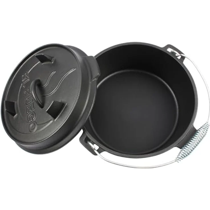 Dutch Oven 4,5 Liter von El Fuego®, 100% Gusseisen, inkl. Schürhaken und Tragebügel, Camping & Outdoor – Bild 5
