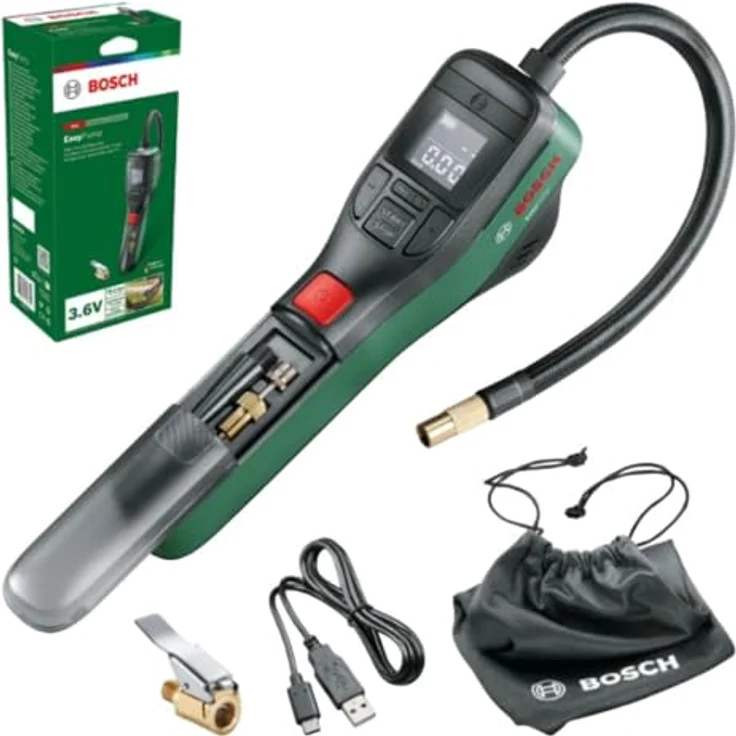Bosch Professional EasyPump Mini-Kompressor, tragbar, batteriebetrieben, mit Schnellverschluss-Adapter – Bild 1