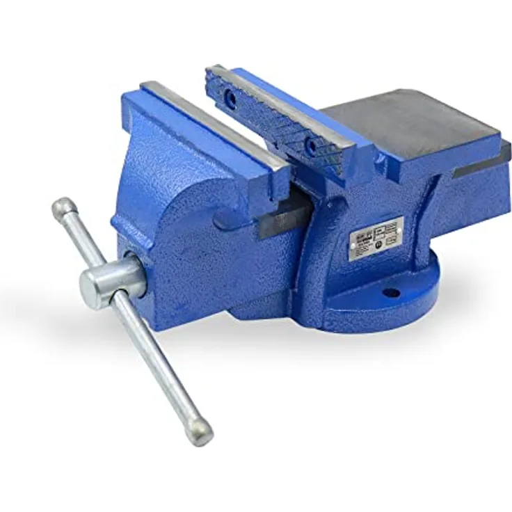 CCLIFE Schraubstock 100mm, feststehend mit 125mm Spannweite, blau, Eisen