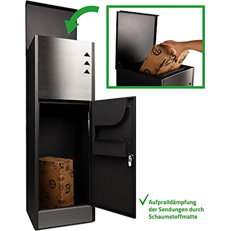 Ondis24 Korona Paketbox XL Postbox für Pakete, Päckchen, Warensendungen und Briefe mit Paketsafe, galvanisiert, mit Gasdruckfedern (118 cm, Grau) (Edelstahlfront) – Bild 2